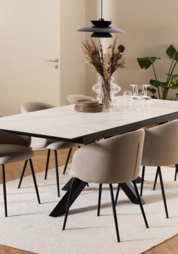 ACT NORDIC Eleanor matstol, med armstöd - beige tyg och svart stl