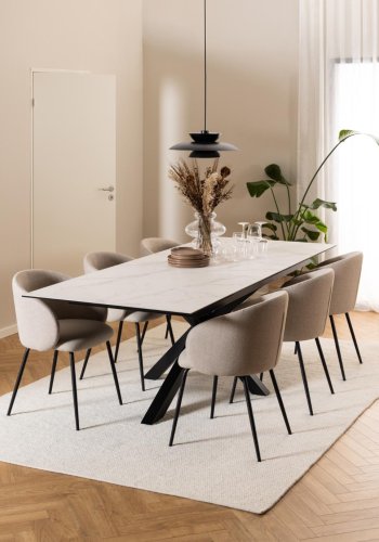 ACT NORDIC Eleanor matstol, med armstöd - beige tyg och svart stl