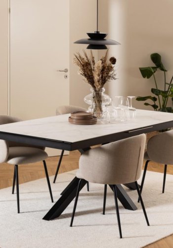 ACT NORDIC Eleanor matstol, med armstöd - beige tyg och svart stl