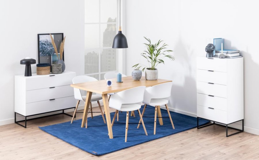 ACT NORDIC I_Luna Esszimmerstuhl, mit Armlehnen, weißes PU, mattweißes Polypropylen und matte Buche