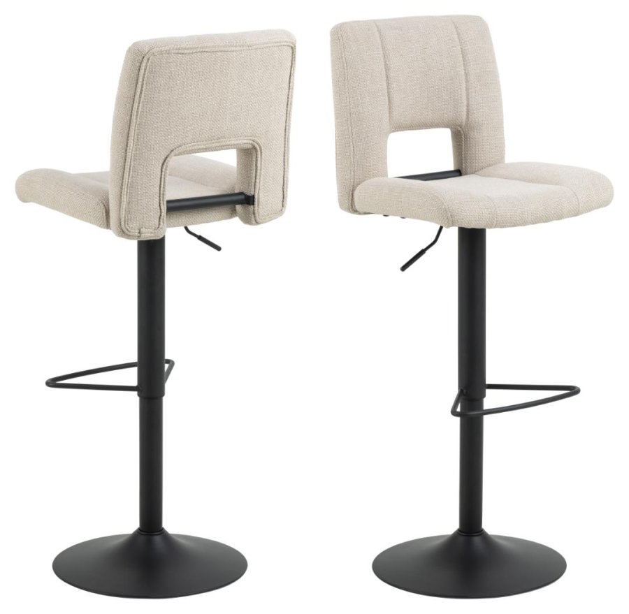 ACT NORDIC Sylvia Barhocker, mit Rückenlehne, Fußstütze, Drehfunktion, Gaskartusche - Stoff beige/Stahl schwarz