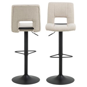 ACT NORDIC Sylvia barstol, med ryggstöd, fotstöd, snurrfunktion, gaspatron - beige tyg/svart stl