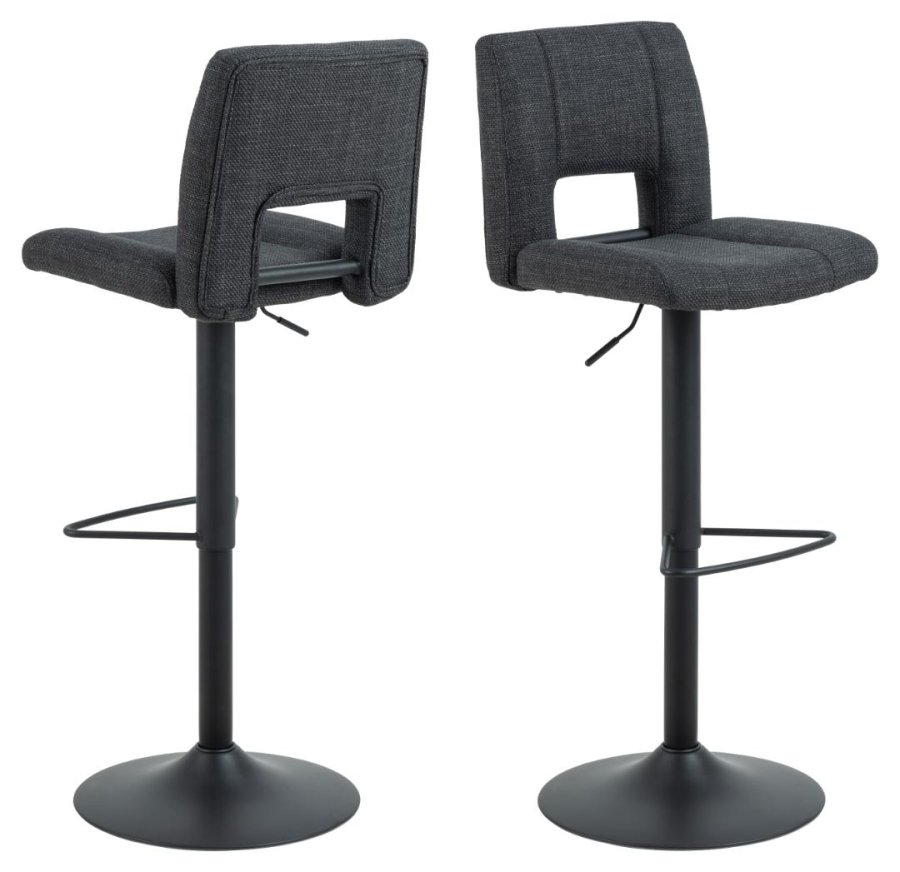 ACT NORDIC Sylvia Barhocker, mit Rückenlehne, Fußstütze, Drehfunktion, Gaskartusche – dunkelgrauer Stoff/schwarzer Stahl