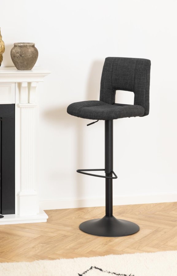 ACT NORDIC Sylvia Barhocker, mit Rückenlehne, Fußstütze, Drehfunktion, Gaskartusche – dunkelgrauer Stoff/schwarzer Stahl