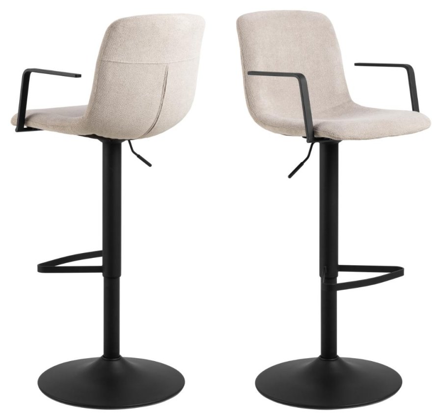 ACT NORDIC Pablo Barhocker, m. Rückenlehne, Fußstütze, Drehfunktion, Gaskartusche - Stoff beige/Stahl schwarz