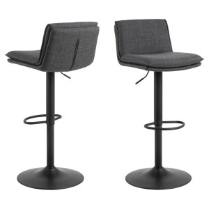 ACT NORDIC Flynn barstol, med ryggstöd, snurrfunktion, gasflaska, fotstöd - mörkgrtt tyg, svart stl