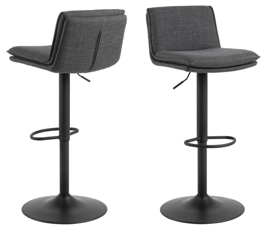 ACT NORDIC Flynn Barhocker, mit Rückenlehne, Drehfunktion, Gasdruckfeder, Fußstütze – dunkelgrauer Stoff, schwarzer Stahl