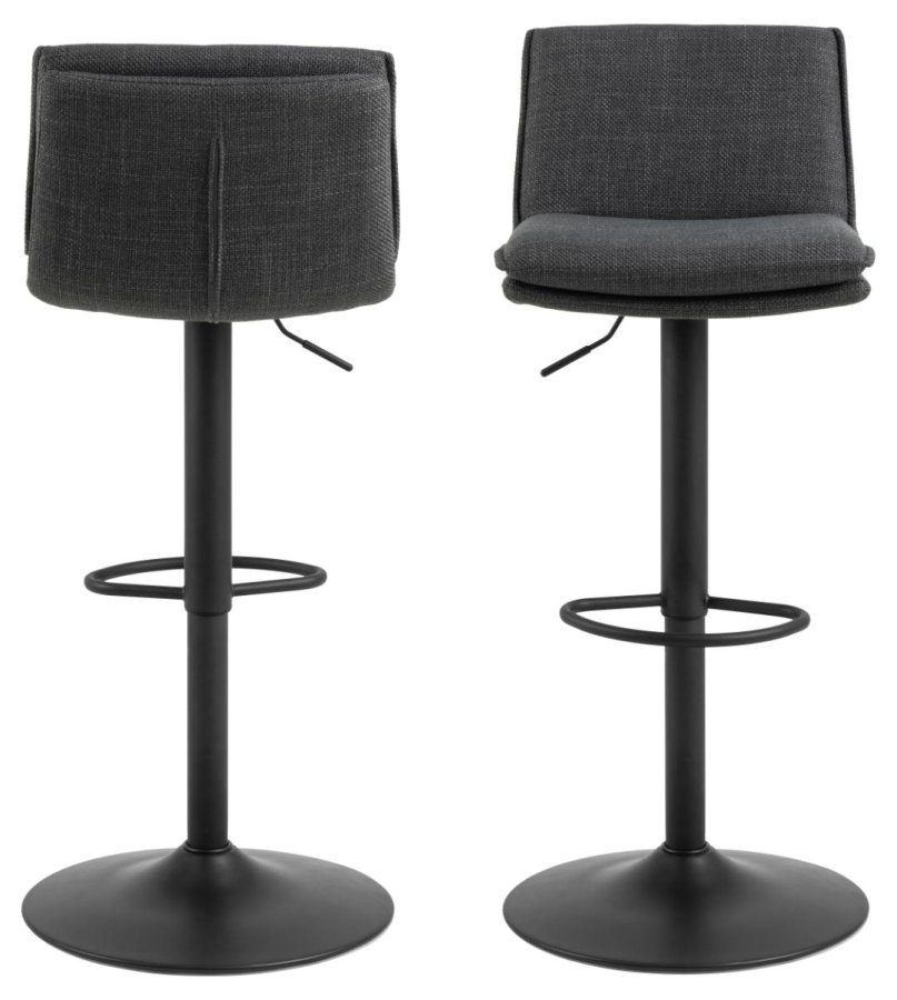 ACT NORDIC Flynn Barhocker, mit Rückenlehne, Drehfunktion, Gasdruckfeder, Fußstütze – dunkelgrauer Stoff, schwarzer Stahl