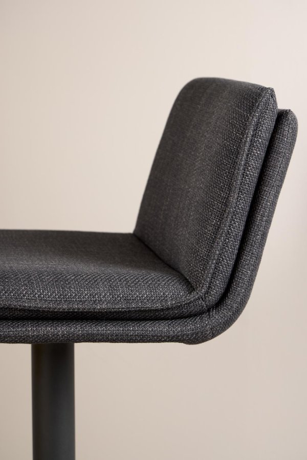 ACT NORDIC Flynn Barhocker, mit Rückenlehne, Drehfunktion, Gasdruckfeder, Fußstütze – dunkelgrauer Stoff, schwarzer Stahl