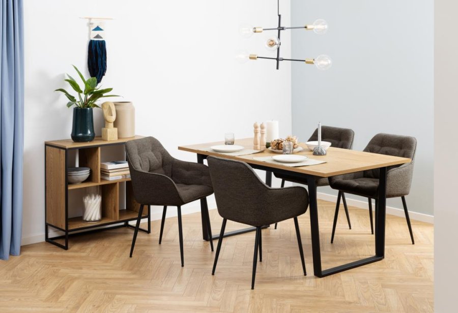 ACT NORDIC Brooke spisestuestol, med armlener - taupe stoff og svart stl