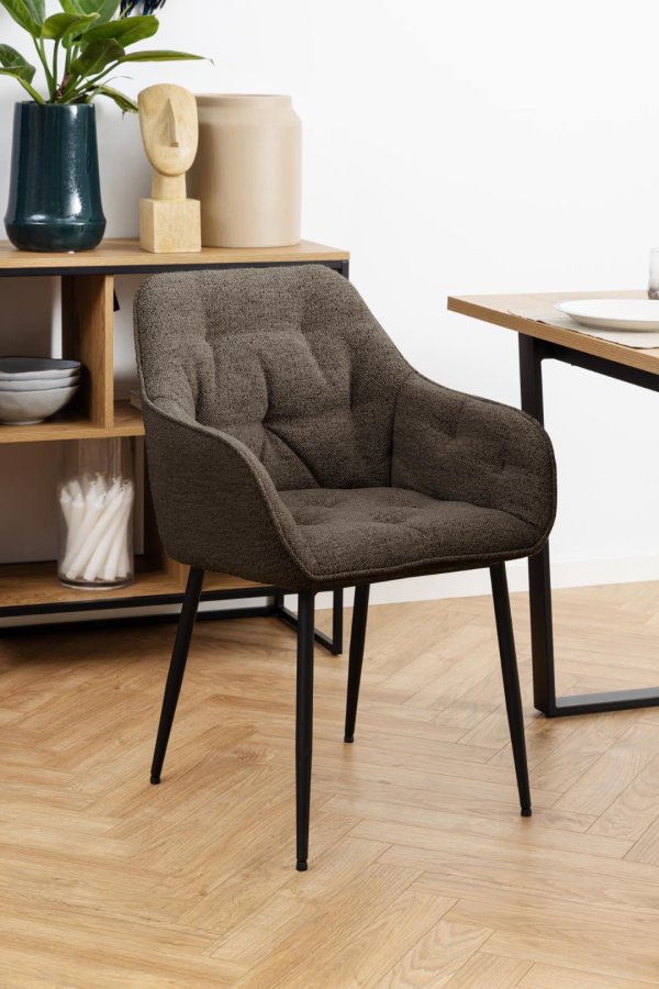 ACT NORDIC Brooke spisestuestol, med armlener - taupe stoff og svart stl
