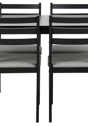 ACT NORDIC Alicante spisebordsett, 1 spisebord, 4 spisestoler - lysegrtt stoff, svart MDF/gummitre