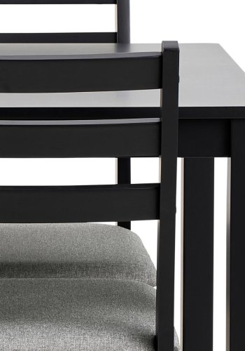 ACT NORDIC Alicante spisebordsett, 1 spisebord, 4 spisestoler - lysegrtt stoff, svart MDF/gummitre