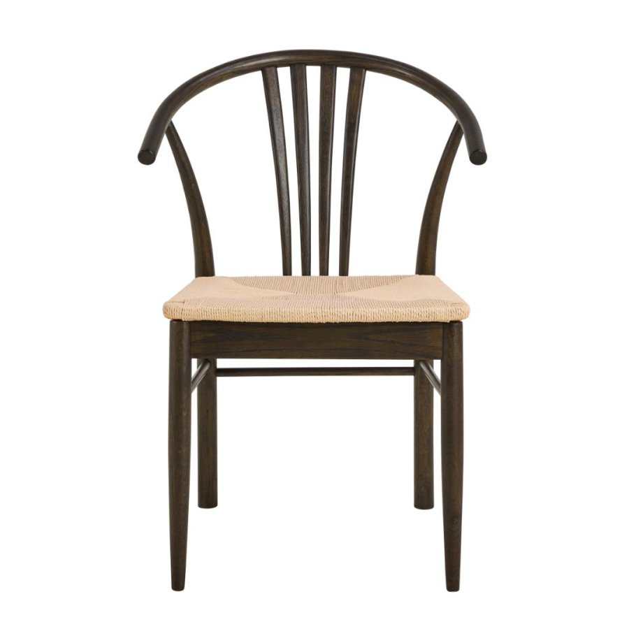 ACT NORDIC I_York Esszimmerstuhl, mit Armlehnen – weißes Papierseil und matte rauchfarbene Eiche