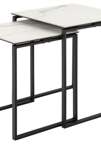 ACT NORDIC Katrine Satztische - weiße Akranes-Keramik und mattschwarzer Stahl (50x50) (2er-Set)