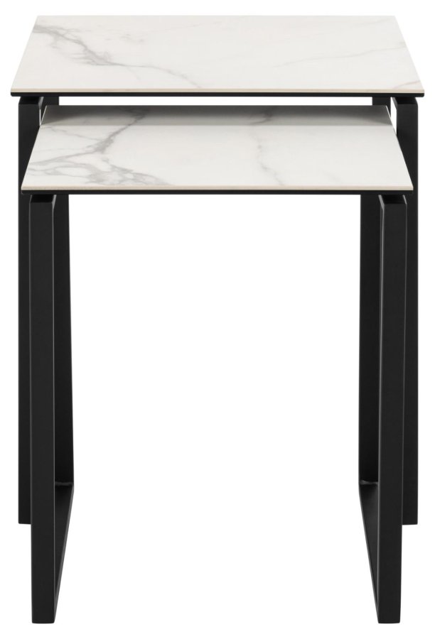 ACT NORDIC Katrine Satztische - weiße Akranes-Keramik und mattschwarzer Stahl (50x50) (2er-Set)