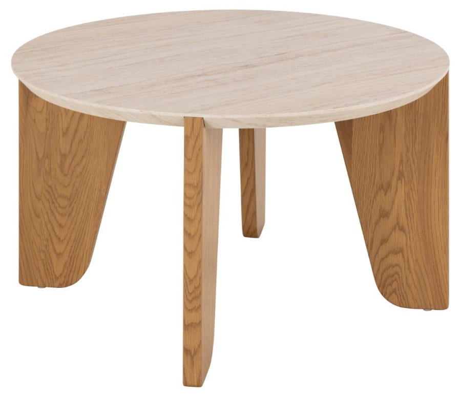 ACT NORDIC Dockland Couchtisch, rund – Travertin-Raupapier und mattes Wildeichen-Raupapier (80)