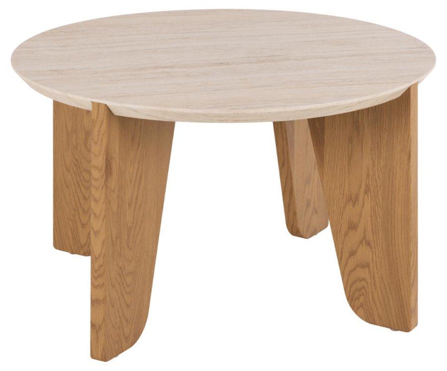 ACT NORDIC Dockland Couchtisch, rund – Travertin-Raupapier und mattes Wildeichen-Raupapier (80)