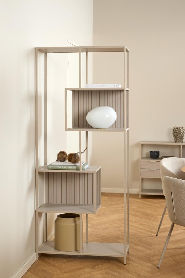 ACT NORDIC Seaford reol, m. 5 hylder - gr ru melamin og gr ru stl (77x35x185)