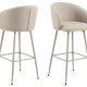 ACT NORDIC Eleanor Barhocker, mit Rückenlehne, Armlehnen und Fußstütze – beiger Stoff und grauer Stahl