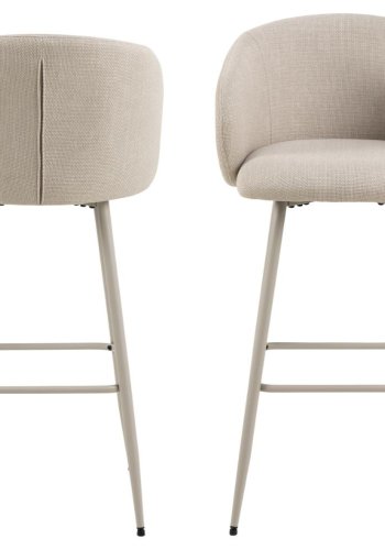 ACT NORDIC Eleanor Barhocker, mit Rückenlehne, Armlehnen und Fußstütze – beiger Stoff und grauer Stahl