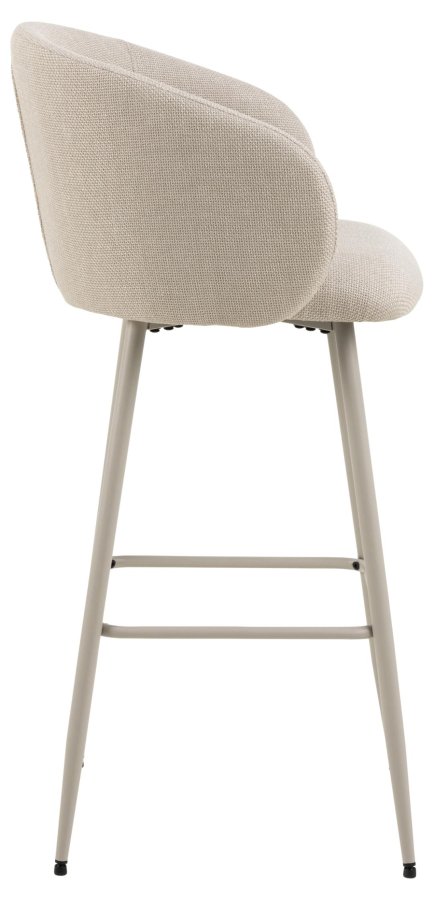 ACT NORDIC Eleanor Barhocker, mit Rückenlehne, Armlehnen und Fußstütze – beiger Stoff und grauer Stahl