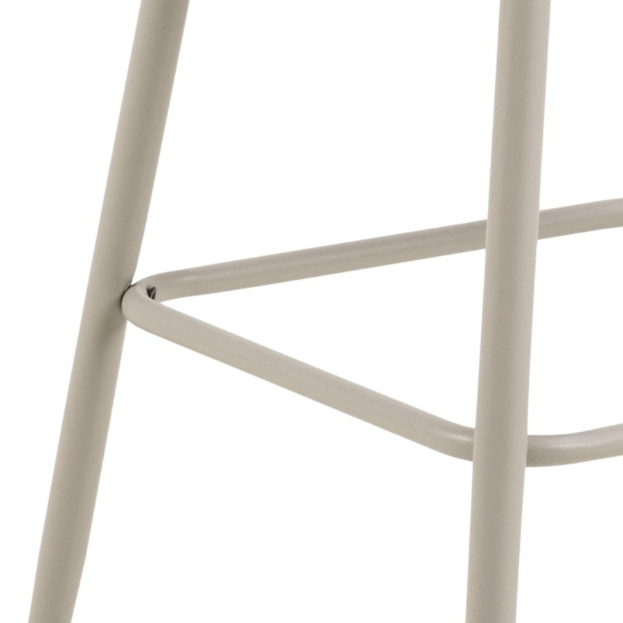 ACT NORDIC Eleanor Barhocker, mit Rückenlehne, Armlehnen und Fußstütze – beiger Stoff und grauer Stahl