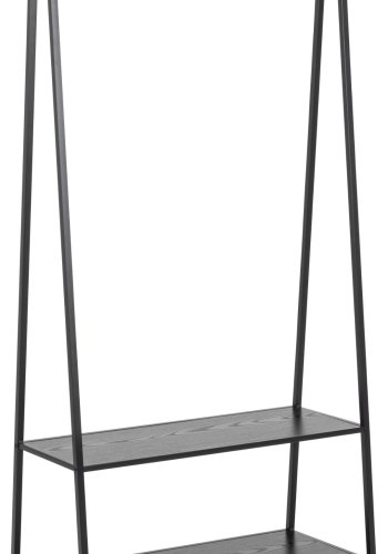 ACT NORDIC Seaford Garderobenständer mit Kleiderstange und 2 Regalen – Melamin aus schwarzer Esche und schwarzem Stahl