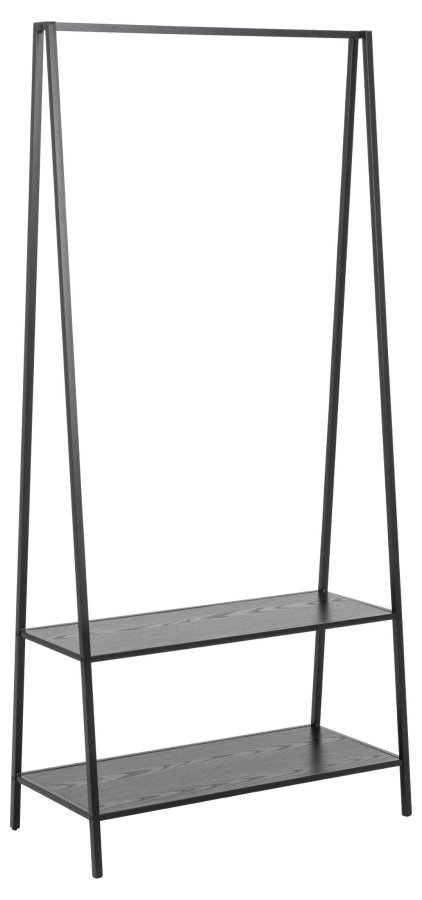 ACT NORDIC Seaford Garderobenständer mit Kleiderstange und 2 Regalen – Melamin aus schwarzer Esche und schwarzem Stahl