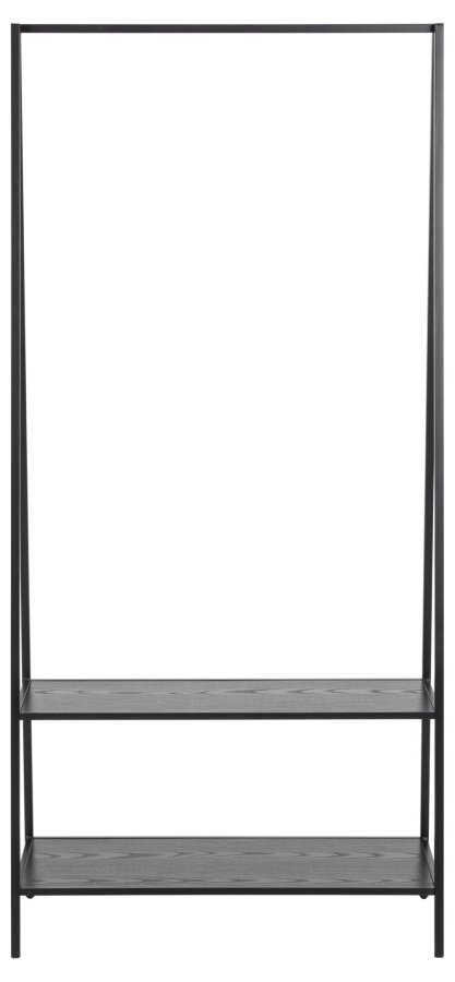 ACT NORDIC Seaford Garderobenständer mit Kleiderstange und 2 Regalen – Melamin aus schwarzer Esche und schwarzem Stahl
