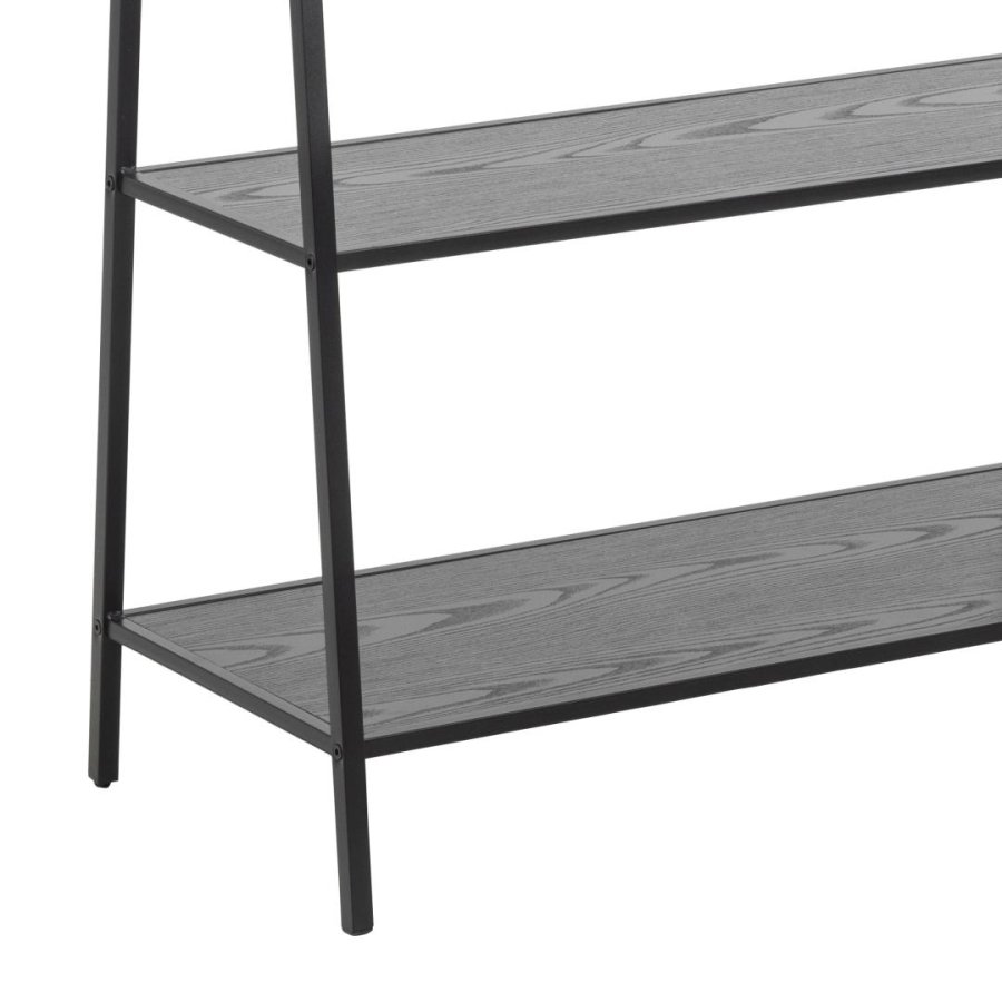 ACT NORDIC Seaford Garderobenständer mit Kleiderstange und 2 Regalen – Melamin aus schwarzer Esche und schwarzem Stahl