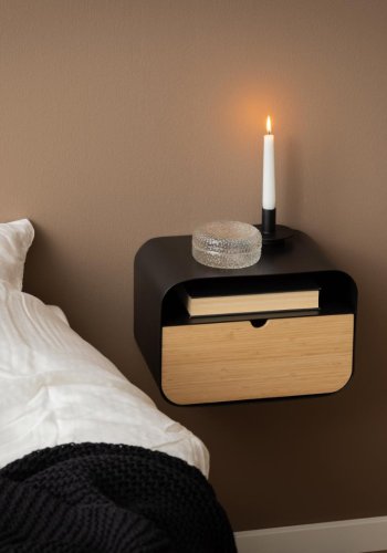 ACT NORDIC Joliet Wand-Nachttisch, m. 1 Fach und 1 Schublade - Bambus und schwarzer Stahl (35x25)