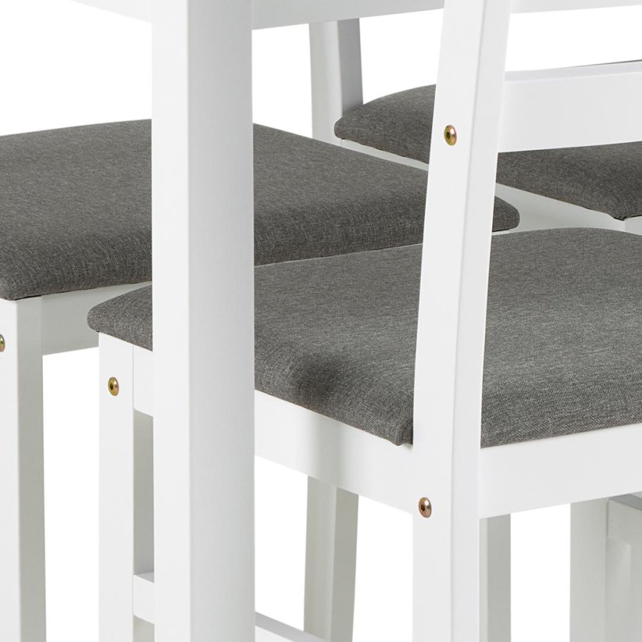 ACT NORDIC Alicante spisebordsst, 1 spisebord, 4 spisebordsstole - lysegr stof, hvid MDF/gummitr