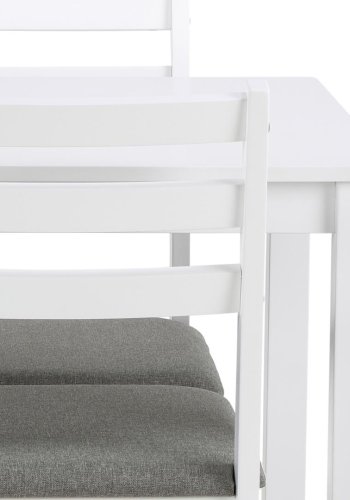 ACT NORDIC Alicante spisebordsst, 1 spisebord, 4 spisebordsstole - lysegr stof, hvid MDF/gummitr