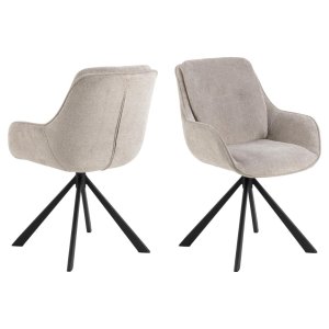 ACT NORDIC Carrie  spisebordsstol, m. armln og drejefunktion - sand stof og sort stl