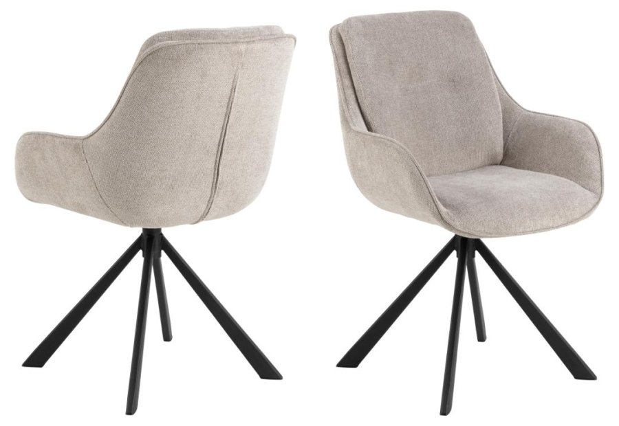 ACT NORDIC Carrie spisestuestol, med armlener og svingfunksjon - sand stoff og svart stl