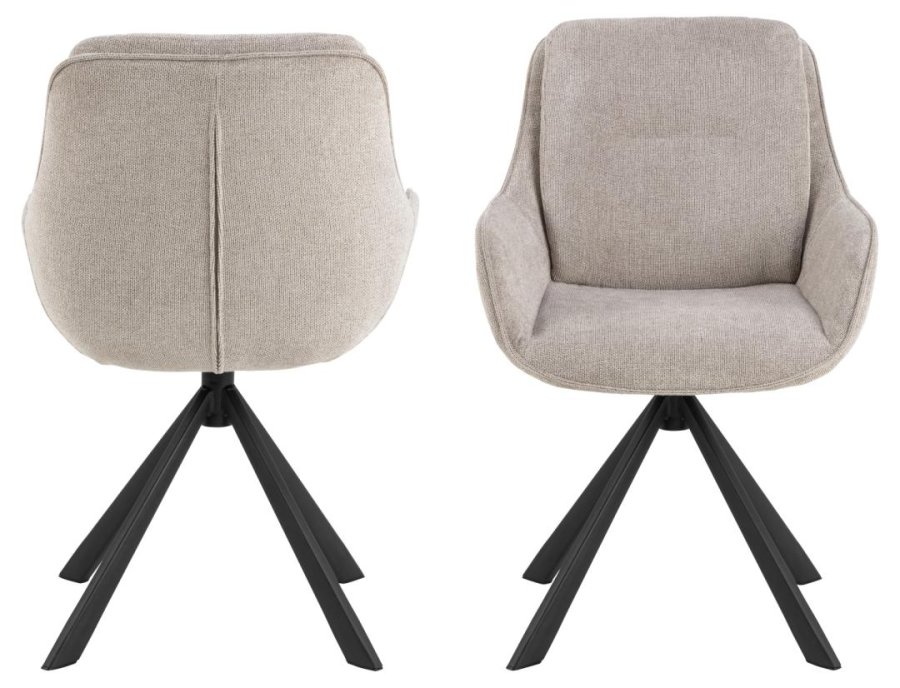 ACT NORDIC Carrie spisestuestol, med armlener og svingfunksjon - sand stoff og svart stl