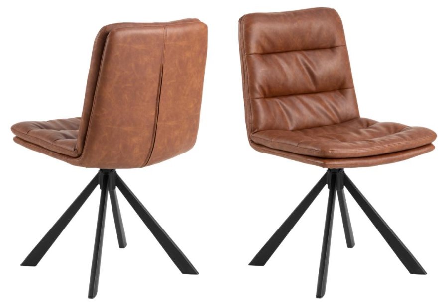 ACT NORDIC Dean spisestuestol, med svingfunksjon og sm - konjakk retro PU og svart stl