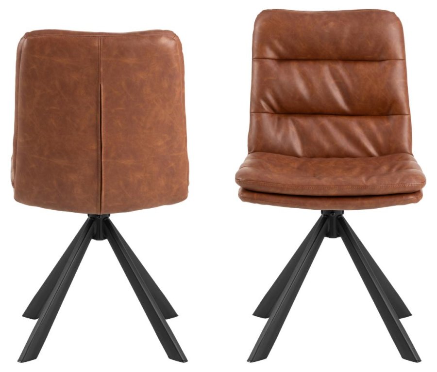 ACT NORDIC Dean spisestuestol, med svingfunksjon og sm - konjakk retro PU og svart stl