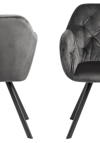 ACT NORDIC Lola  Esszimmerstuhl mit Armlehnen und Drehgelenk – dunkelgrauer Stoff und schwarzer Stahl