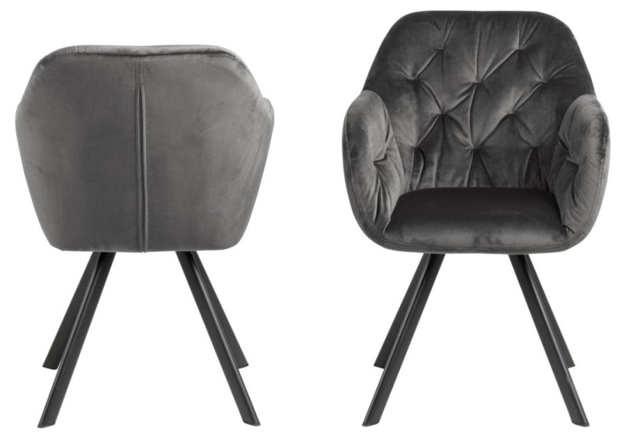 ACT NORDIC Lola  Esszimmerstuhl mit Armlehnen und Drehgelenk – dunkelgrauer Stoff und schwarzer Stahl