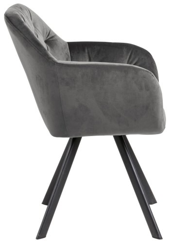 ACT NORDIC Lola  Esszimmerstuhl mit Armlehnen und Drehgelenk – dunkelgrauer Stoff und schwarzer Stahl