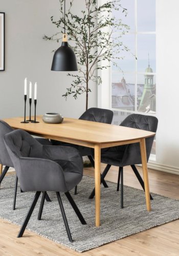 ACT NORDIC Lola  Esszimmerstuhl mit Armlehnen und Drehgelenk – dunkelgrauer Stoff und schwarzer Stahl