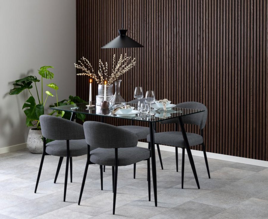 ACT NORDIC Edina Esszimmerstuhl - dunkelgrauer Stoff und schwarzer Stahl