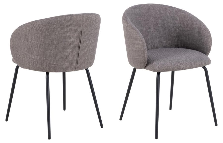 ACT NORDIC Eleanor Esszimmerstuhl, mit Armlehnen – hellgraubrauner Stoff und schwarzer Stahl