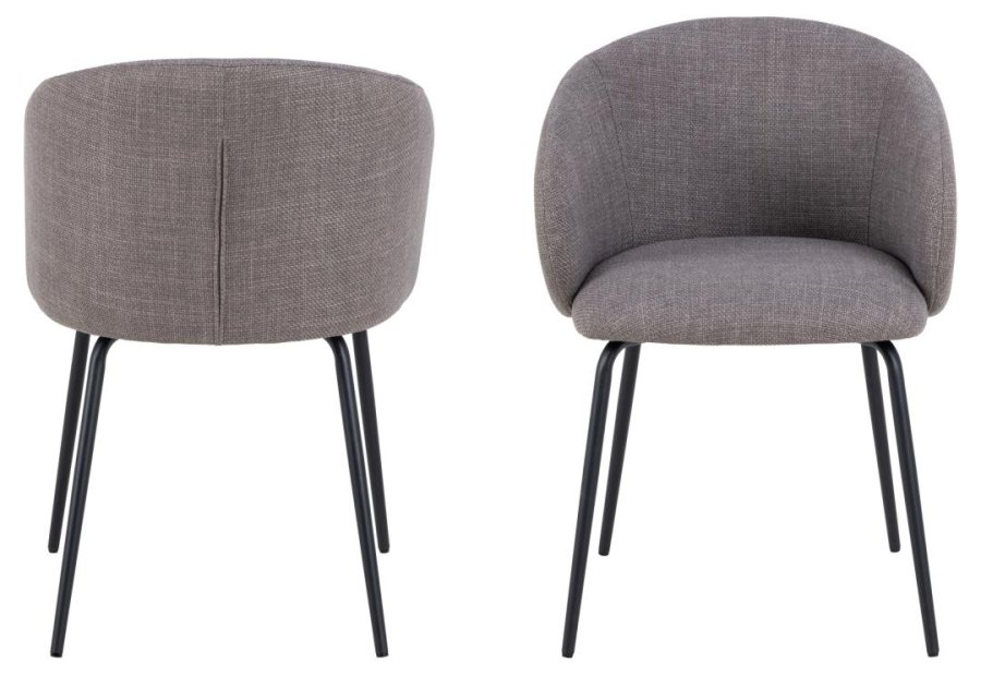 ACT NORDIC Eleanor Esszimmerstuhl, mit Armlehnen – hellgraubrauner Stoff und schwarzer Stahl