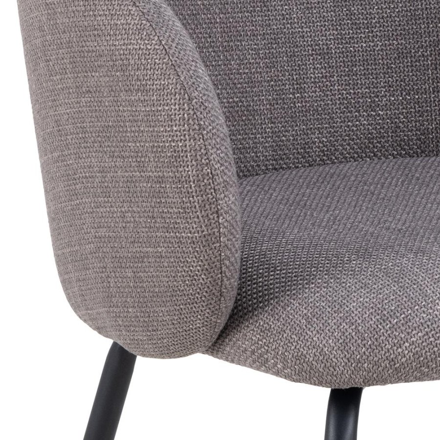 ACT NORDIC Eleanor Esszimmerstuhl, mit Armlehnen – hellgraubrauner Stoff und schwarzer Stahl