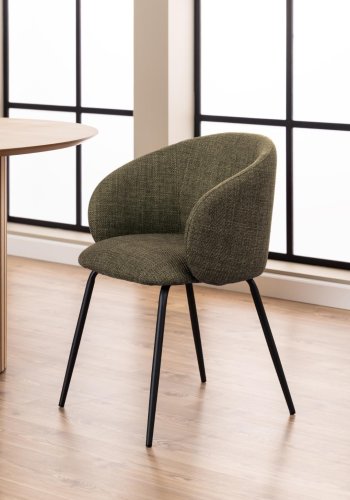 ACT NORDIC Eleanor Esszimmerstuhl, mit Armlehnen – grüner Stoff und schwarzer Stahl