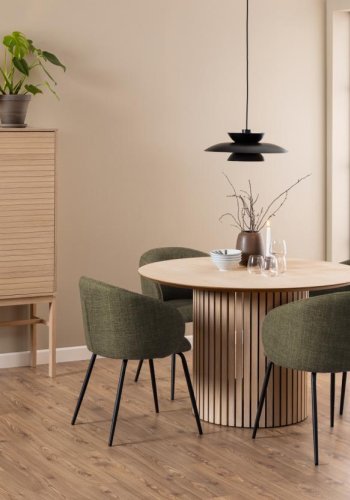 ACT NORDIC Eleanor Esszimmerstuhl, mit Armlehnen – grüner Stoff und schwarzer Stahl