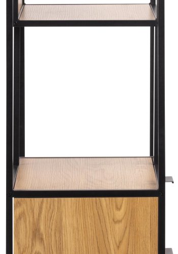 ACT NORDIC Seaford reol, m. 4 hylder og 2 skuffer - mat vild eg ru melam og sort ru stl (77x35x185)